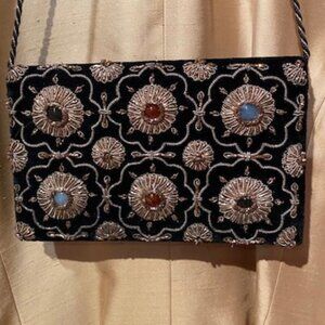 Vintage Zardozi embroidered clutch metallic threads genuine and semi stones